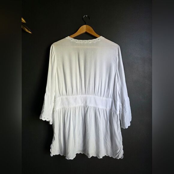 Soft Surroundings Icon Melissani Tunic White Embroidered Eyelet Size L Boho - Picture 10 of 14